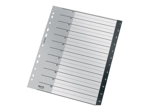 Leitz Recycle - Inndeler - 12 deler - fortrykt: 1-12 - extra wide - med fliker - svart