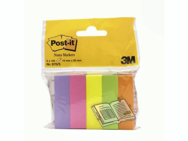 Post-it® anteckningsmarkerare, 5 olika färger, 5 x förpackning med 100 ark