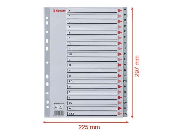 Esselte Polypropylene Indices, 225 mm, 297 mm
