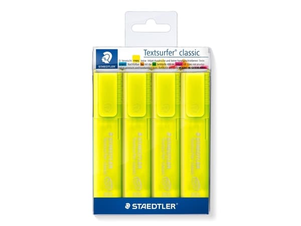 Staedtler 364-1P WP4, 4 stykker, Gult, Meisel tupp, Gult