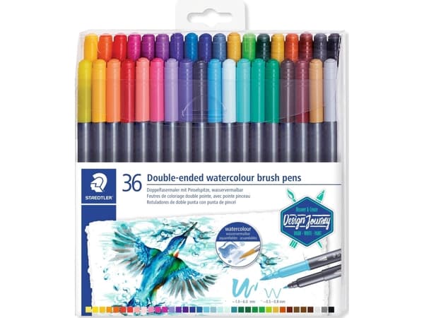 STAEDTLER Marsgraphic Duo - Twin-tip brush pen - assorted water colors - 1-6 mm / 0.8 mm fin (en pakke 36)