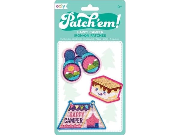 Fargerike ballonger Iron-on Patch Em - Happy Camping