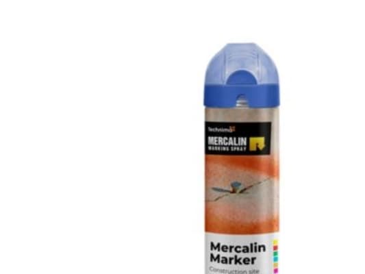 Mercalin markeringsspray 500ml - FLUO blå, bl.a. t/asfalt, beton, græs, grus, træ, sten & is