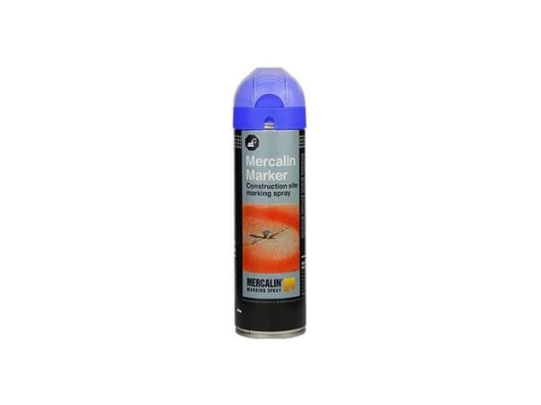 Mercalin markeringsspray 500ml - FLUO blå, bl.a. t/asfalt, beton, græs, grus, træ, sten & is