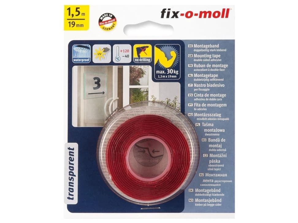 Fix-O-Moll Two-Sided Adhesive Tape 30Kg 1.5Mx19mm