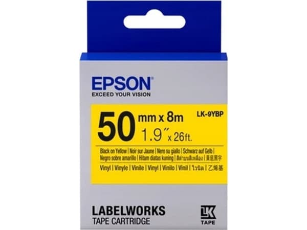 Epson LK-9YBVN - Vinyl - svart på gult - Rull (5 cm x 7 m) 1 kassett(er) merketape - for LabelWorks LW-Z5000BE, LW-Z5010BE, LW-Z5010BE AZ, LW-Z5010BE