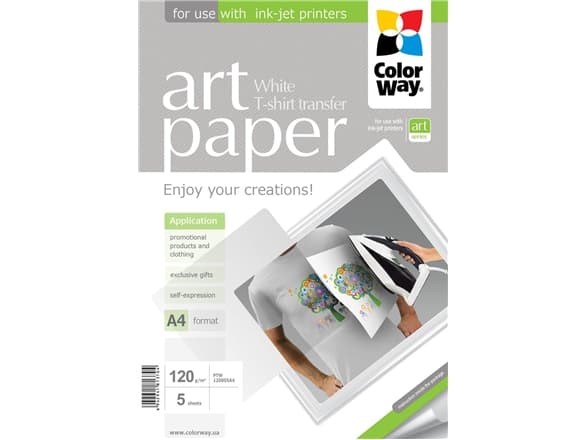 ColorWay ART T-shirt transfer - Vit - A4 (210 x 297 mm) - 120 g/m² - 5 ark fotopapper