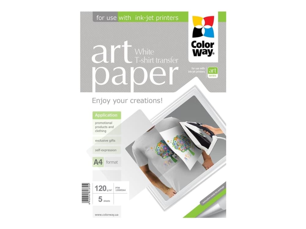 ColorWay ART T-shirt transfer - Vit - A4 (210 x 297 mm) - 120 g/m² - 5 ark fotopapper