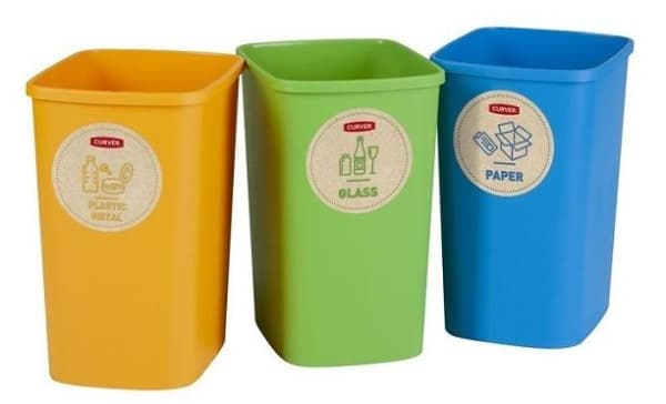 Curver søppelbokssett Deco Flip Bin, uten lokk, 3x10 l, blå/grønn/gul