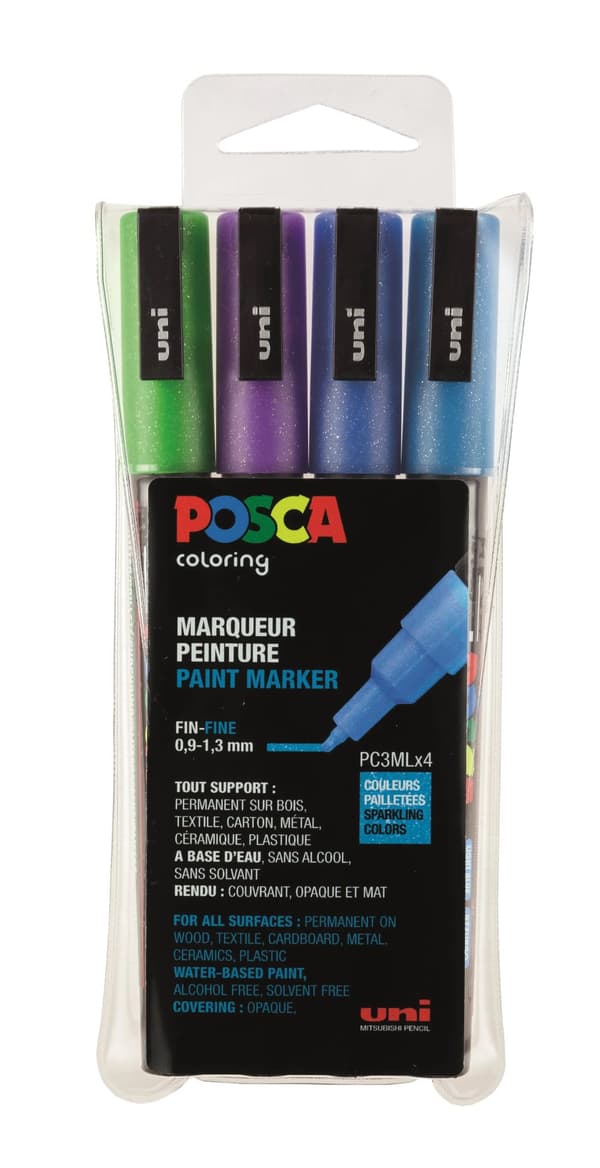 Marker Uni Posca PC3M-4 Glitter ass. färger