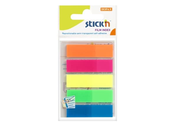 Hakemistolistat Stick'N PP 5 kpl neonväreissä 45x12mm 5x25kpl/pakkaus - (125 x 24 pakkausta)