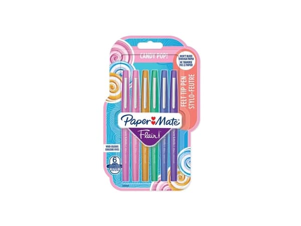 Papermate Flair, Medium, 6 färger, Multifärg, Rundad spets, 1 mm, Multifärg