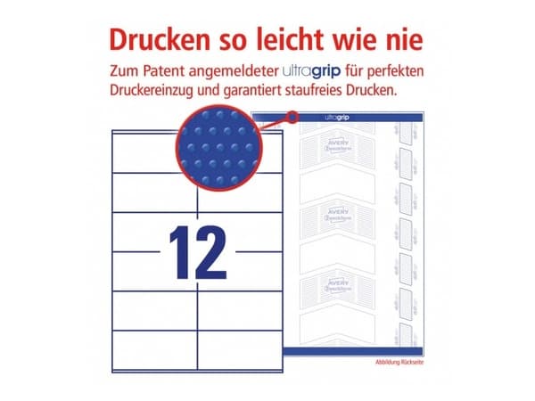 Avery 3424-10, Hvit, Rektangel, Permanent, 105 x 48 mm, A4, Papir