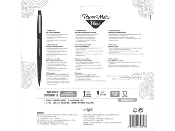 Papermate Flair, Medium, 12 färger, Multifärg, 0,7 mm, Multifärg, Vattenbaserat bläck