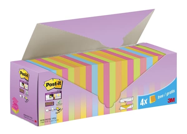 3M Post-it, Neliö, Sininen, Vihreä, Oranssi, Vaaleanpunainen, Keltainen, Paperi, 60%, 76 mm, 100 arkkia
