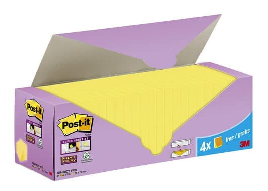 Post-it Super Sticky Notes, 76 x 76 mm, gul, pakke a 24 stk.