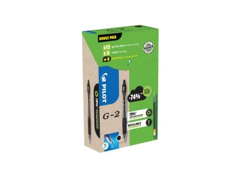 Gelpen Pilot G-2 Green Pack 0,7 mm svart 12 st + 12 refills - (12 st)