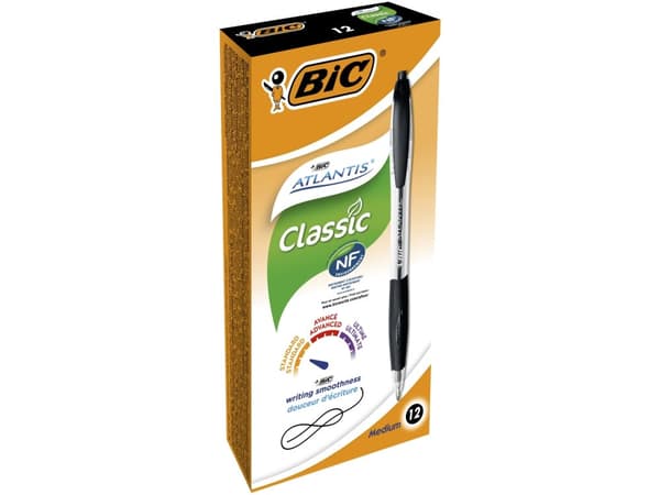 Kulspetspenna BIC Atlantis, medium, svart - (ask med 12)