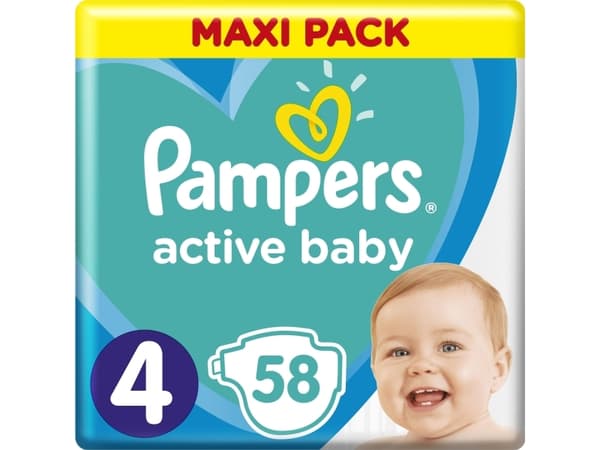 Sauskelnės Pampers Active Baby-Dry Value Pack Plus, 4 dydis, 9-14 kg, 58 vnt.