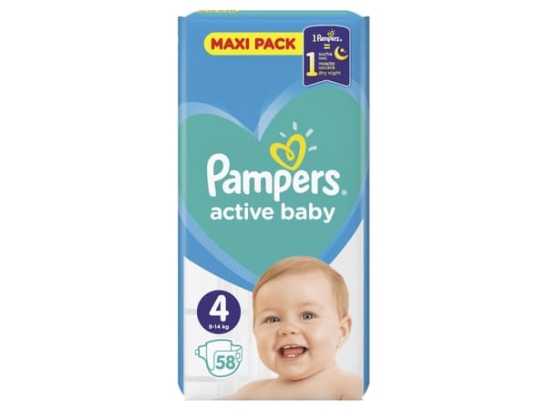 Sauskelnės Pampers Active Baby-Dry Value Pack Plus, 4 dydis, 9-14 kg, 58 vnt.