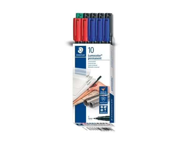 Marker Lumocolor® Permanent 0,6 mm med ass. farver blå, grøn, rød og sort - (10 stk.)