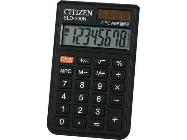 Citizen SLD-200NR, Tasku, Perus, 8 lukua, 1 linjat, Akku/Aurinko, Musta
