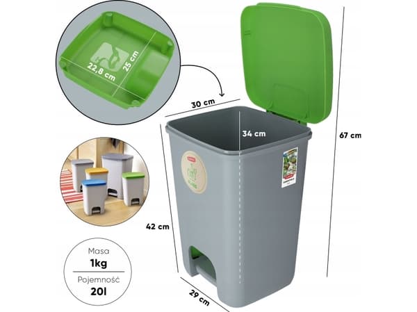 Curver / Keter CURVER ESSENTIALS AVFALLSBUNGE 20L /GRÅ/ Grønn