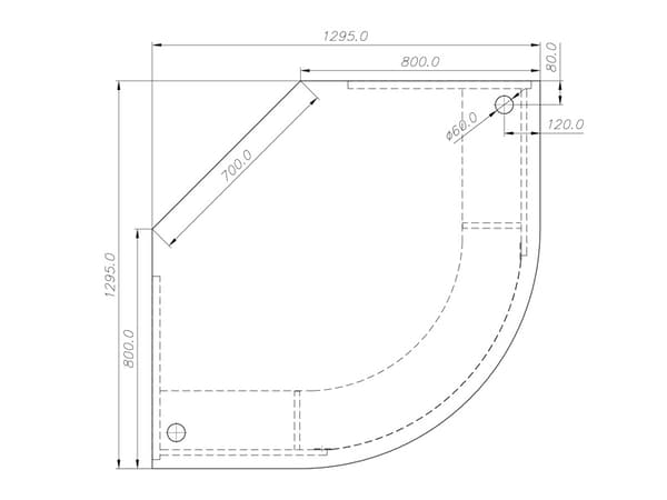 Reception Ekoflex underdel hjørne, Bøg 1300x1300 mm