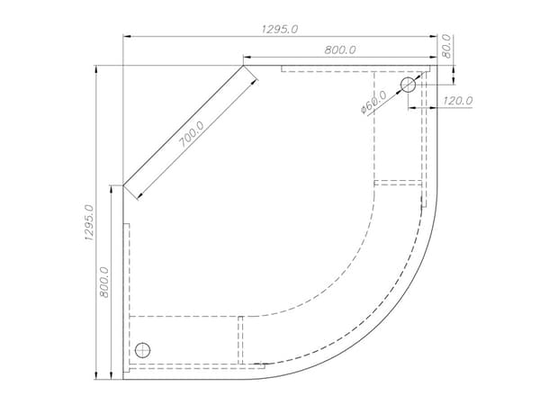 Vastaanotto Ekoflex underdel hjørne, Korkeus 1300x1300 mm