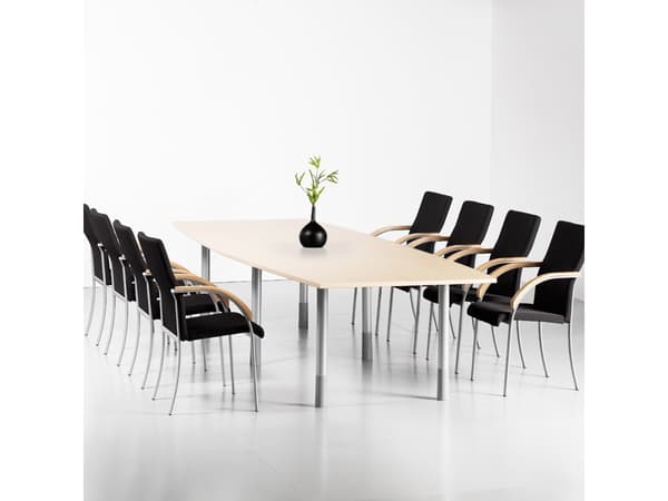 Konferensbord Consensus, Björk 2800x1000 mm båtformad, stomme i aluminiumgrått