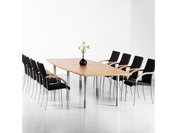 Konferencebord Consensus, Bøg 2800x1000 mm bådformet, Alugrå understel