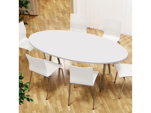 Konferencebord Consensus, Hvid 2000x1200 mm oval, Alugrå understel