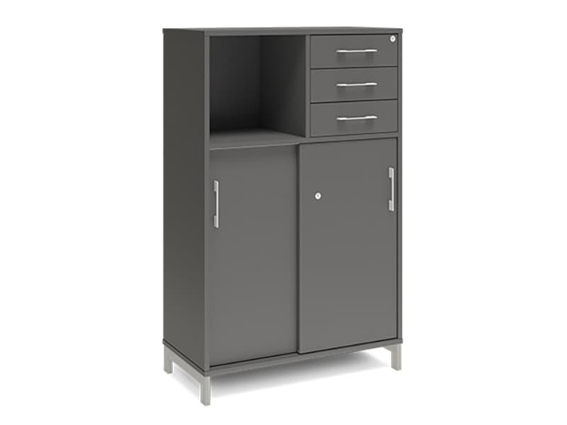 Kontorskab DNA, 800x1275 mm, Antracit/Sort, skydedør og skuffemodul 3A4/2A4