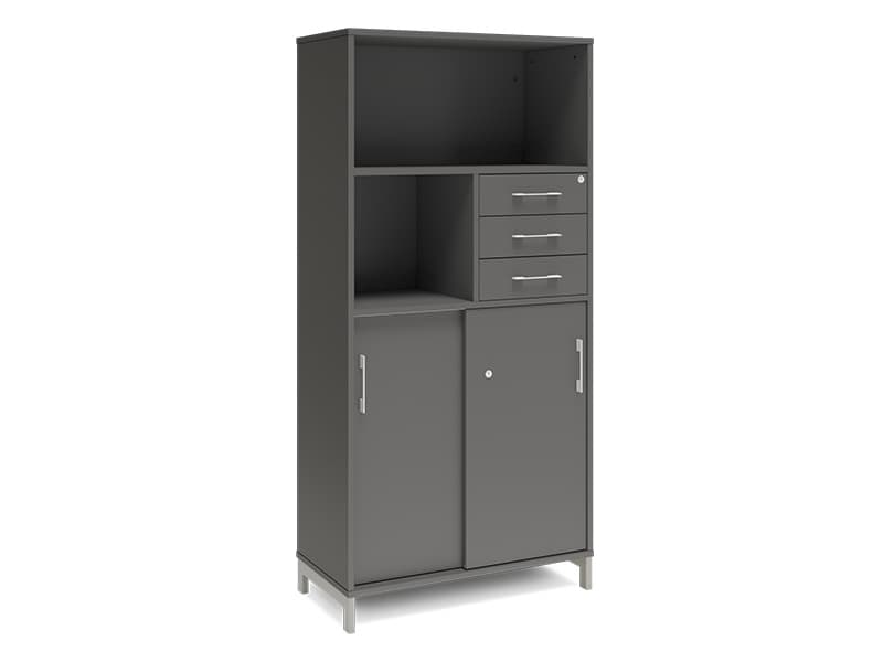 Kontorskab DNA, 800x1660 mm, Antracit/Sort, skydedør og skuffemodul 4A4/2A4
