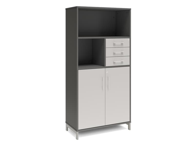 Kontorskab DNA, 800x1660 mm, Antracit/Lys grå/Sort, skuffemodul 4A4/2A4