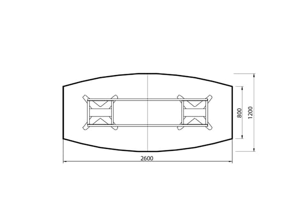Konferensbord DNA, antracit 2600x1200 mm båtformad, vit ram