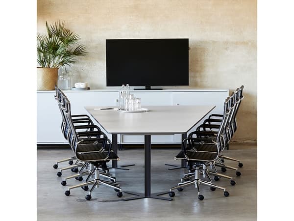 Konferensbord DNA, vitt 2600x1200 mm båtformad, vit ram