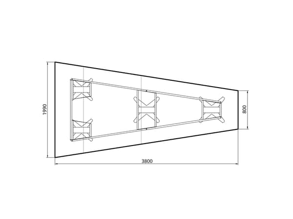 Konferencebord DNA, Antracit 3800x1990 mm trapezformet, Alugrå understel