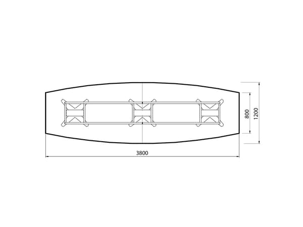 Konferensbord DNA, vitt 3800x1200 mm båtformad, svart stomme