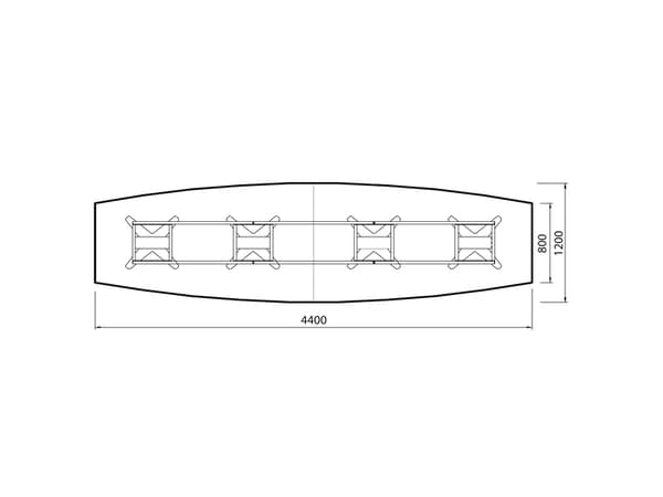 Neuvottelupöytä DNA, valkoinen 4400x1200 mm veneen muotoinen, valkoinen runko
