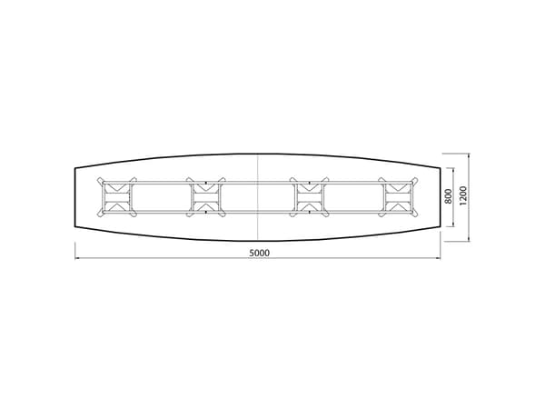 Konferensbord DNA, Ljusgrå 5000x1200 mm båtformad, Svart stomme