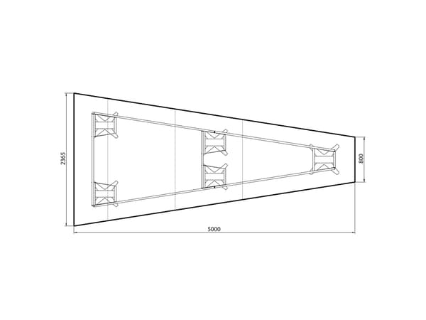 Konferencebord DNA, Lysgrå 5000x2365 mm trapezformet, Alugrå understel