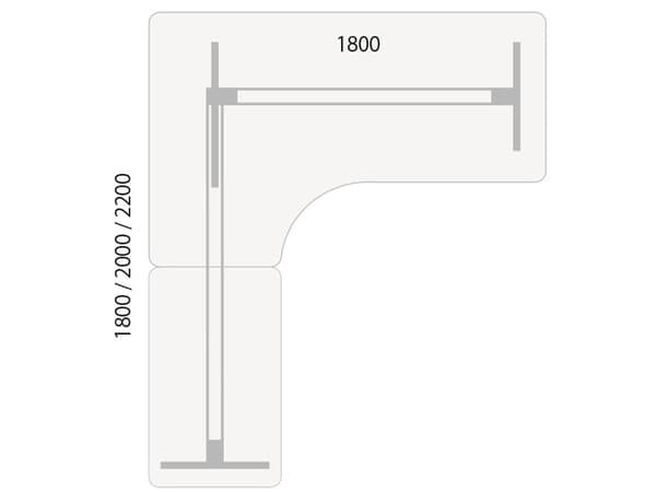 Hæve-sænkebord DNA, Antracit 1800x1800 mm Venstre 3-ben/Hvid