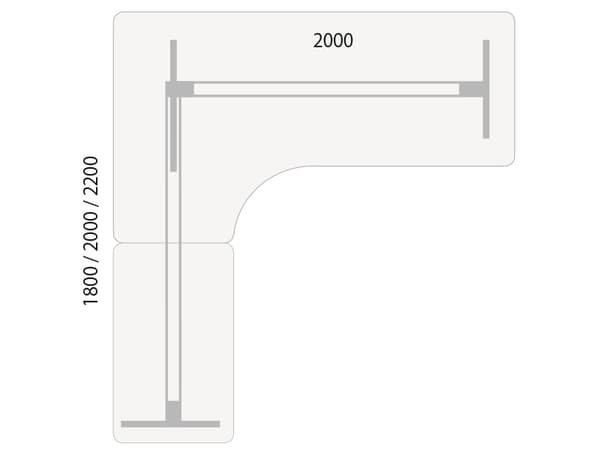 Nosto-/laskupöytä DNA, vaaleanharmaa 2000x2200 mm Vasen 3-jalkainen/valkoinen