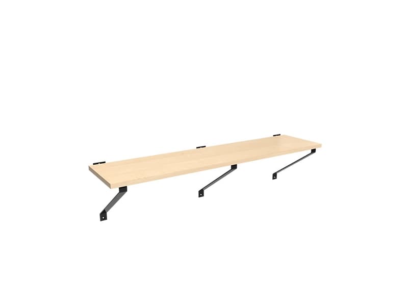 Väggmonterad bänk, svarta konsoler och sittbänk i björk, bredd 1000 mm