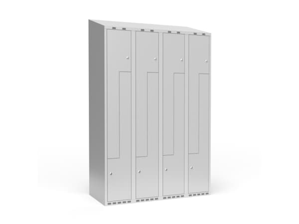 Garderobeskab 4x300 mm lige tag, 2-delt søjle Lys grå Z-dør m/greb for hængelås