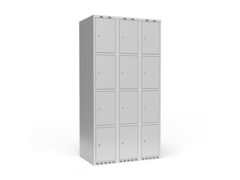 Garderob 3x300 mm Rakt tak 4 fack på höjden Röd dörr Handtag för hänglås