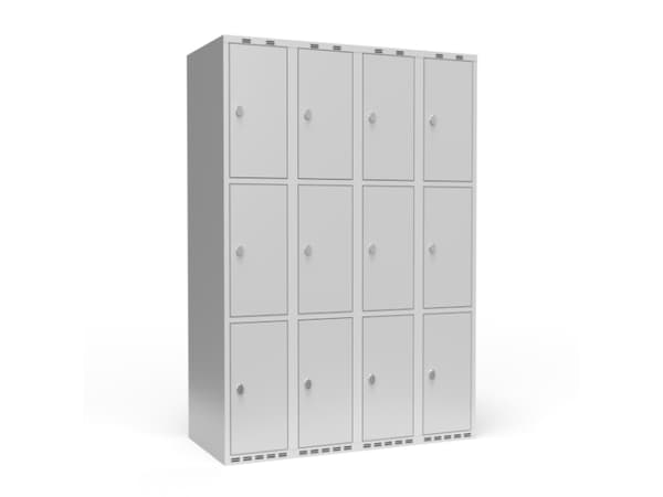 Vaatekaappi 4x300 mm Viisto katto 3 lokeroa korkeudella Sininen ovi Sylinterilukko