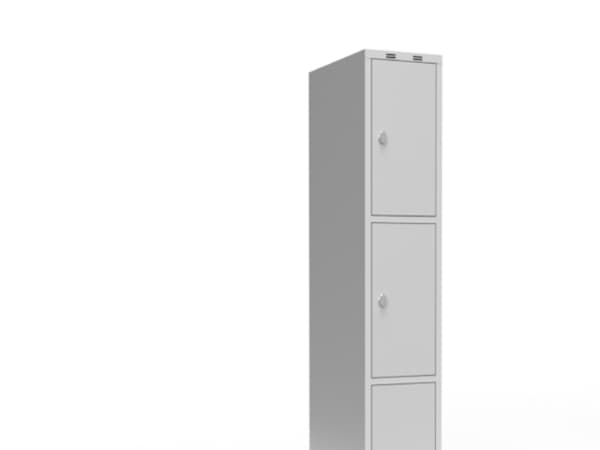 Garderob 1x400 mm Lutande tak 3 fack i höjdled Antracitfärgad dörr Cylinderlås
