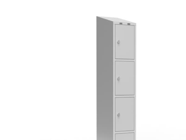 Garderob 1x400 mm Lutande tak 4 fack i höjdled Antracitfärgad dörr Cylinderlås
